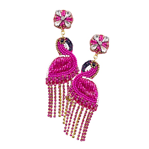 Flamingo Earring, Seed Bead Bird Earring, Lily Posh - Picture 1 of 2